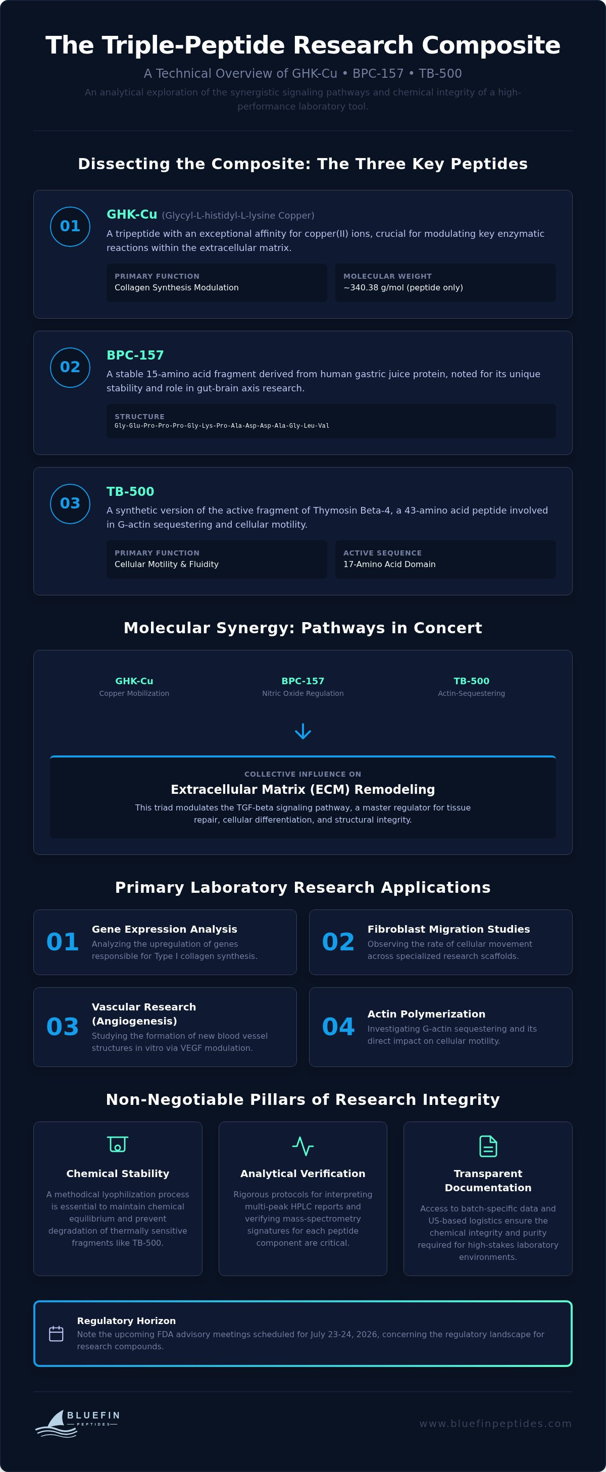 Molecular Mechanisms of the GHK-Cu, BPC-157, and TB-500 Research Blend infographic
