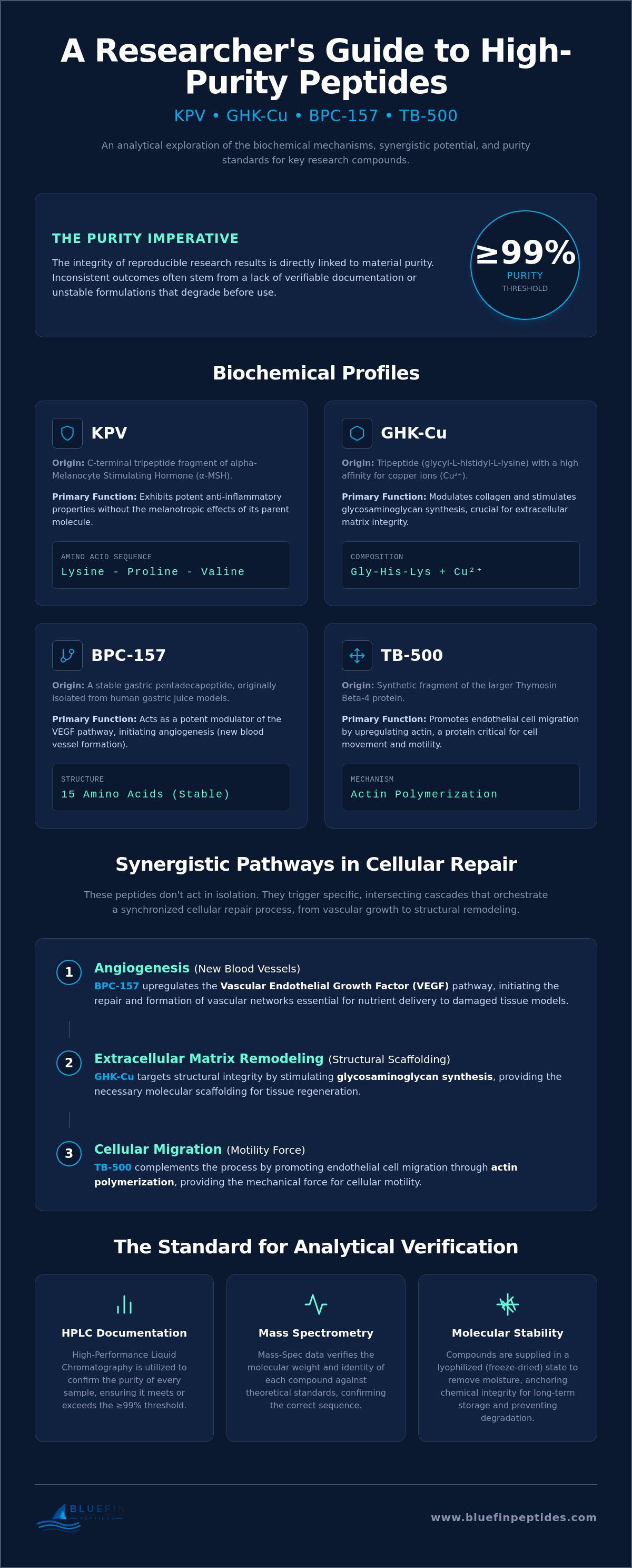 KPV, GHK-Cu, BPC-157, and TB-500: A Comprehensive Research Overview infographic
