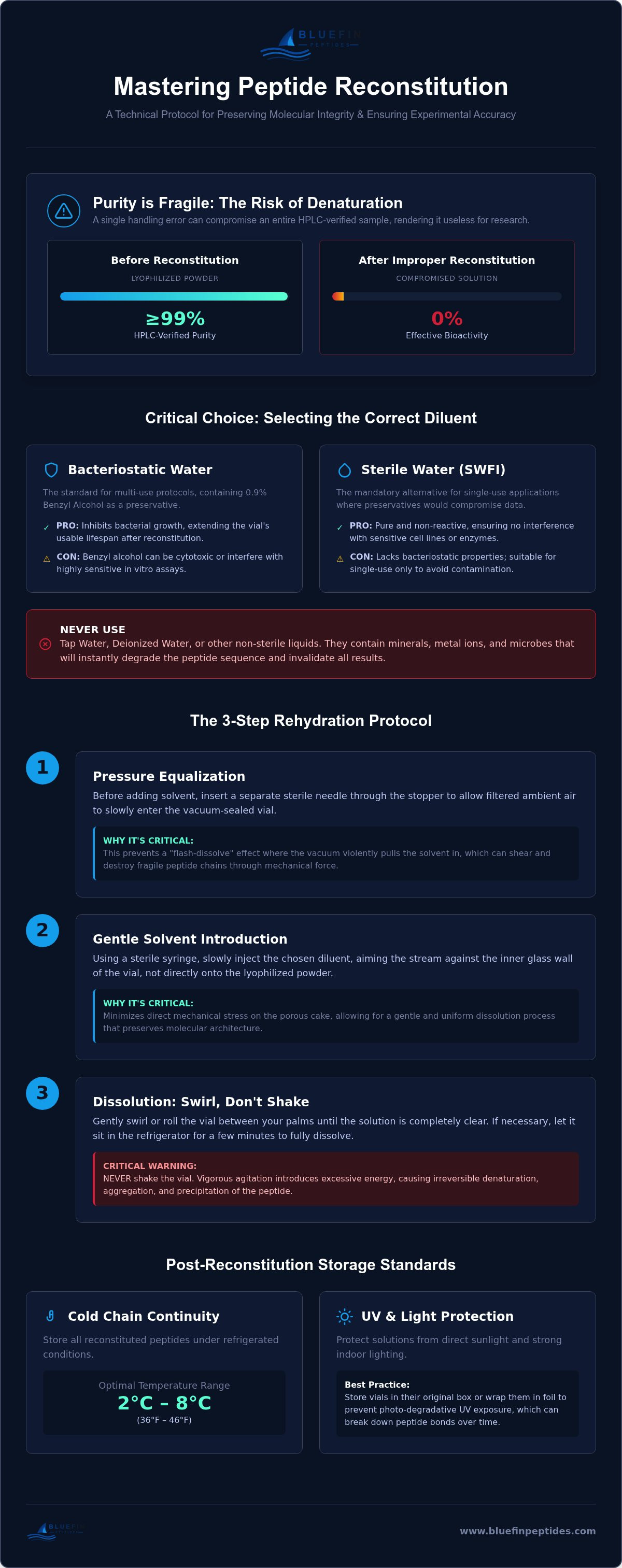 Common Mistakes in Peptide Reconstitution: A Laboratory Protocol Guide infographic
