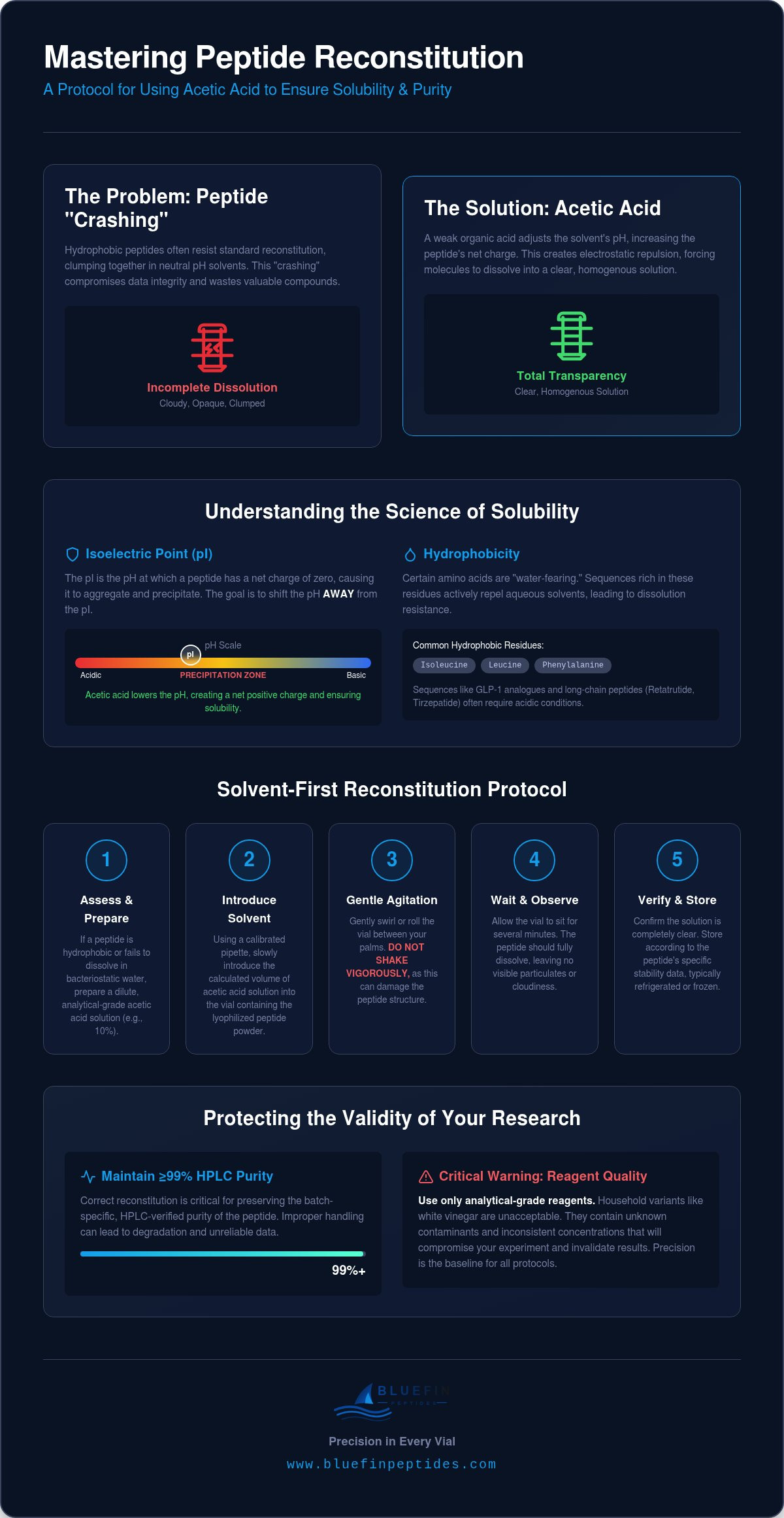 Acetic Acid Peptide Reconstitution Guide (2026) infographic